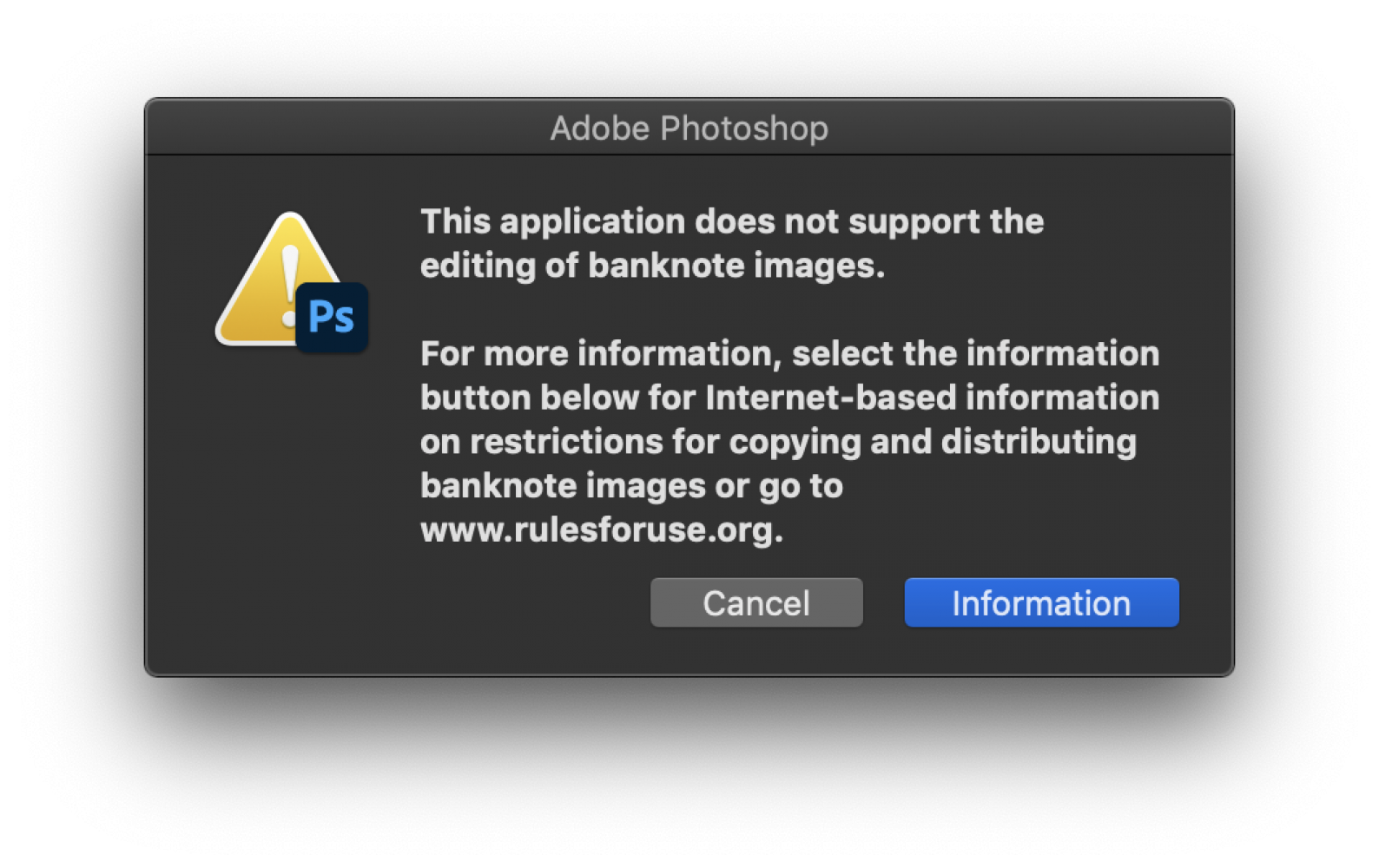 Figure 4: Warning dialog in Adobe Photoshop