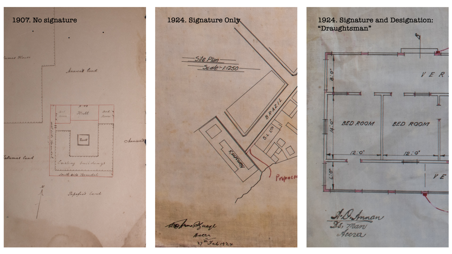 Figure 5. Three drawings showing signature progression, 1935. Accra Archive, Accra, Ghana